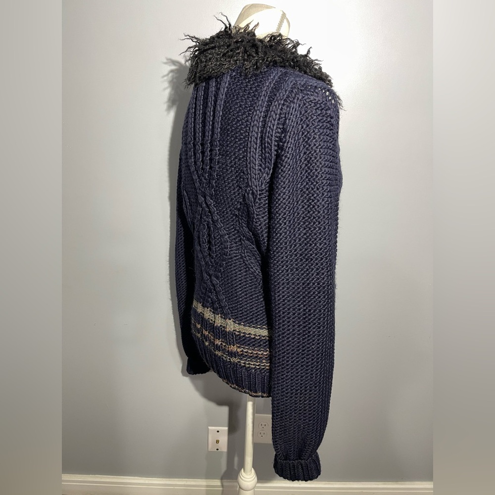 Free People Navy Cardigan with Faux Fur Collar - Picture 5 of 14